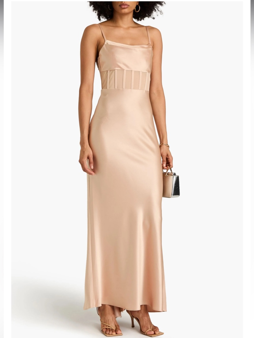 NWT Alice + Olivia Valentina Draped Satin-Crepe and Mesh Maxi Dress 10